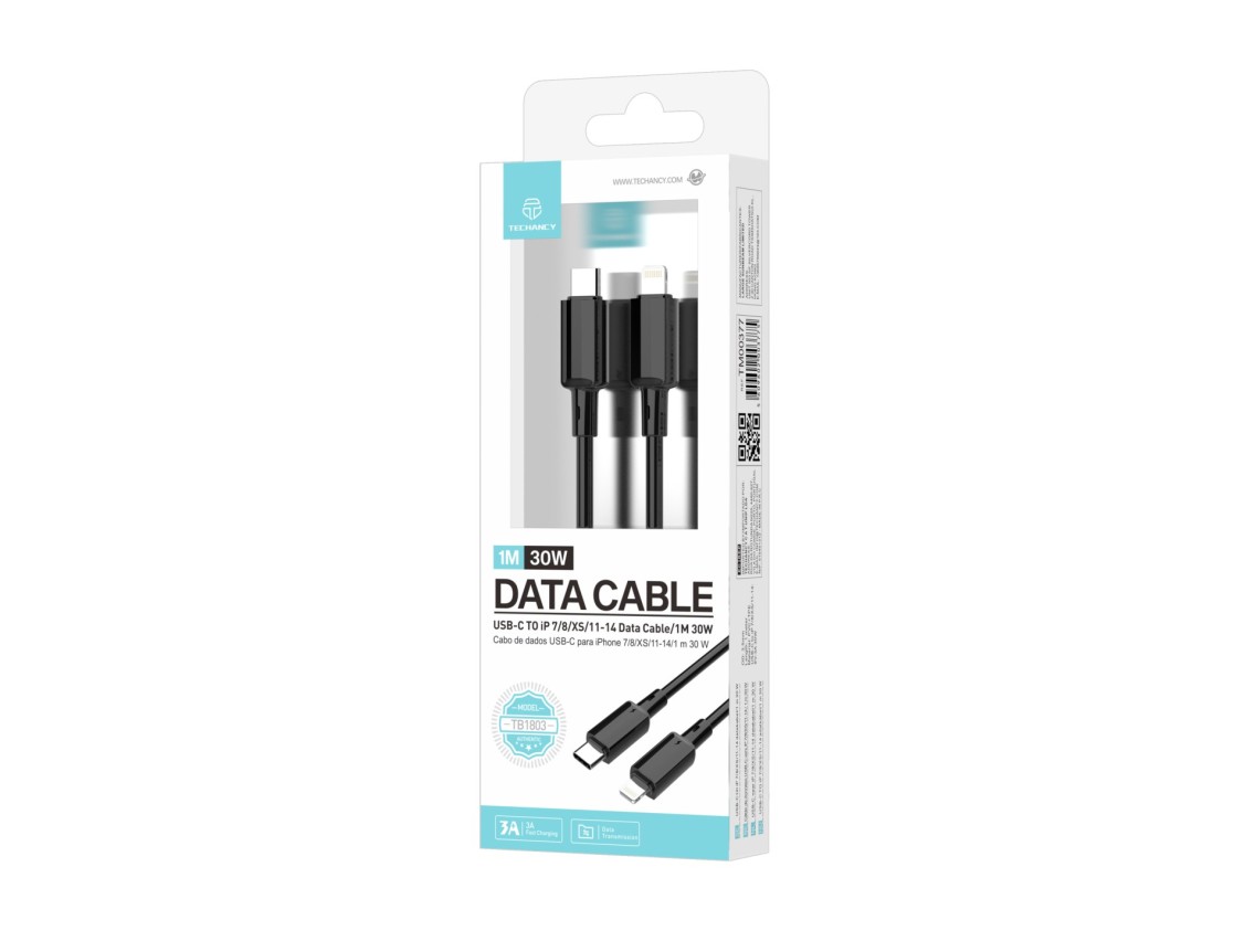 Techancy USB-C to Lightning Cable TB1803 1m 30W Fast Charging and Data Transfer for iPhone 7 8 XS 11
