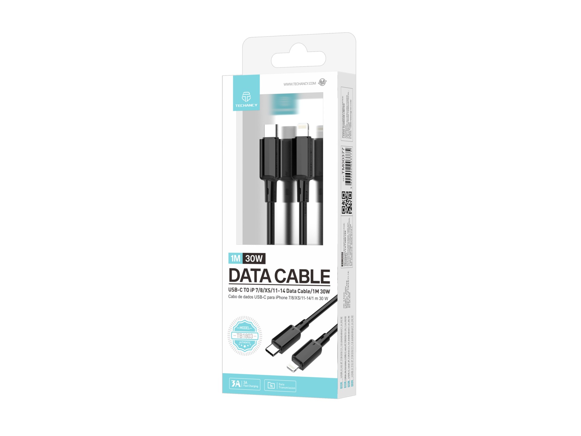 Cable USB-C a Lightning Techancy TB1803 de 1 m y 30 W, carga rápida y transferencia de datos para iP