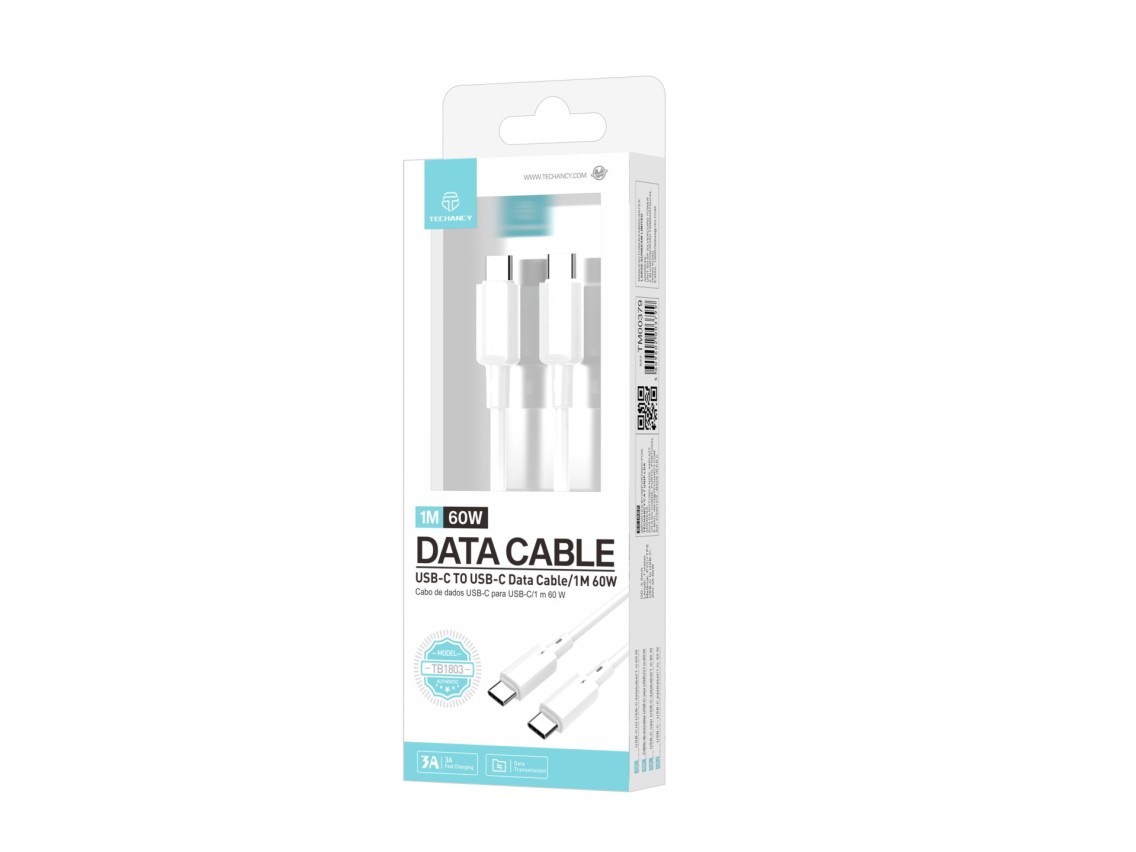 Cable USB-C a USB-C Techancy TB1803 (1 m, 60 W, carga r�pida y datos) para m�vil, tableta y port�til