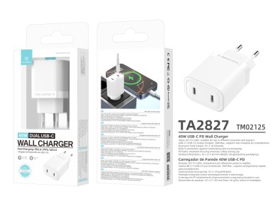 Techancy 40W Dual USB C PD PPS TA2827 Fast Charging Charger for iPhone, Android, Tablet, EU Adapter, Techancy 40W Dual USB C PD PPS TA2827 Fast Charging Charger for iPhone, Android, Tablet, EU Adapter,