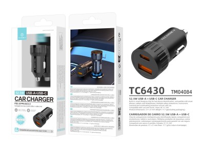 Cargador de coche Techancy TC6430 de 52,5 W con USB A y USB C PD PPS QC3.0, carga r�pida, 12 V, 24 V