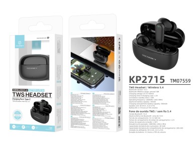 Techancy Bluetooth TWS Wireless 5.4 KP2715 Earphones with HD Microphone, Smart Touch, USB-C for Andr