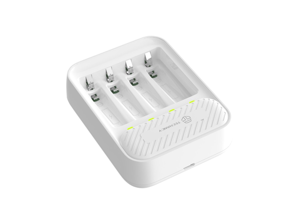 Techancy Carregador inteligente de pilhas MM5420 4 slots LED independente compatível com AA e AAA Ni
