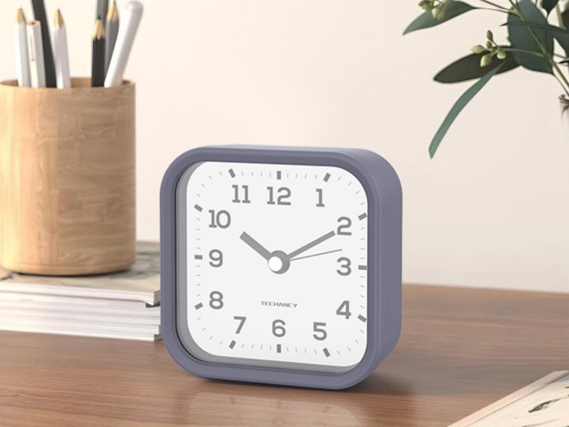 Techancy Mini ME2623 Silent Desk Alarm Clock, Large Numbers, HD Mirror, ABS Body, Portable for Bedro