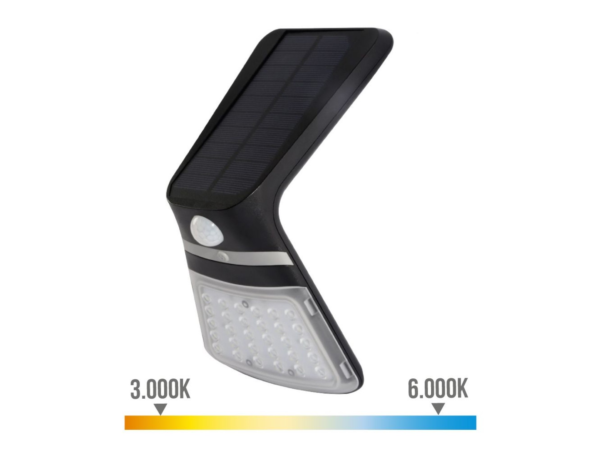 Candeeiro de parede solar 3,5w 430lm sensor de presença recarregável (2-8m) cor preto 10,5x13cm edm