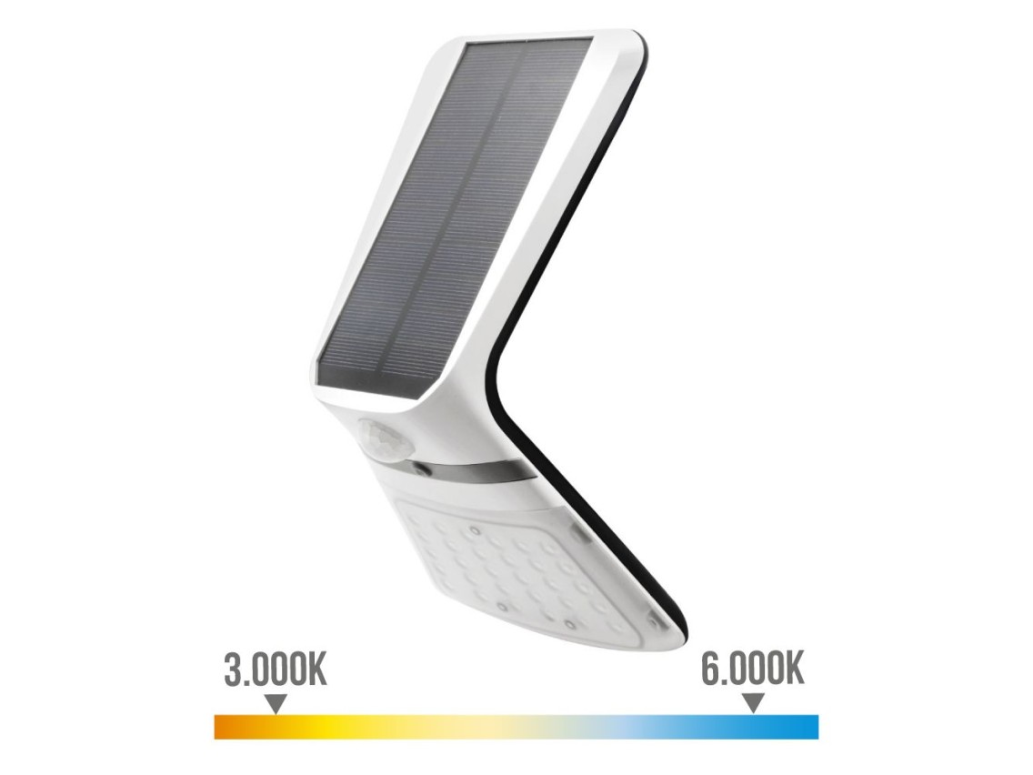 Candeeiro de parede solar 3,5w 430lm sensor de presença recarregável (2-8m) cor branca 10,5x13cm edm
