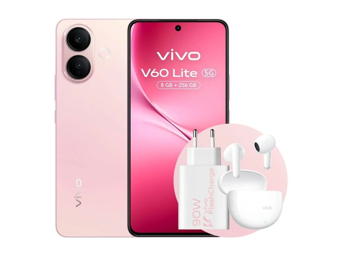 Smartphone Vivo V60 Lite 8GB/ 256GB/ 6,77"/ 5G/ Rosa/ Inclui carregador de 90W e fones de ouvido