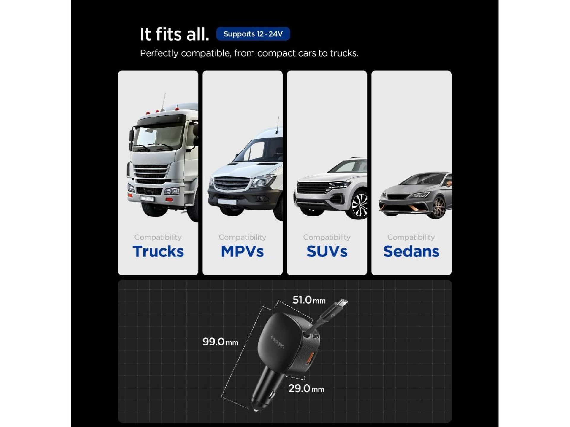 Carregador veicular Spigen EV603BT 60W - Preto