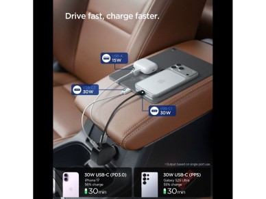 Cargador de coche Spigen EV603BT de 60 W (negro)