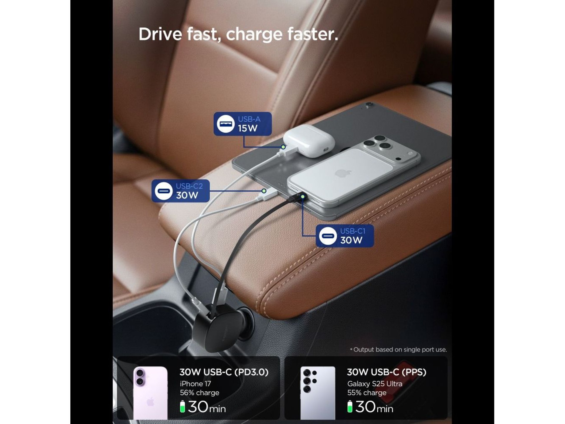 Carregador veicular Spigen EV603BT 60W - Preto