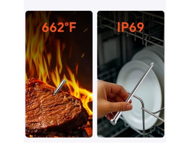 Term�metro de cozinha Meatmeet S Pro com aplicativo Bluetooth/Wi-Fi para churrasqueira, forno e defu