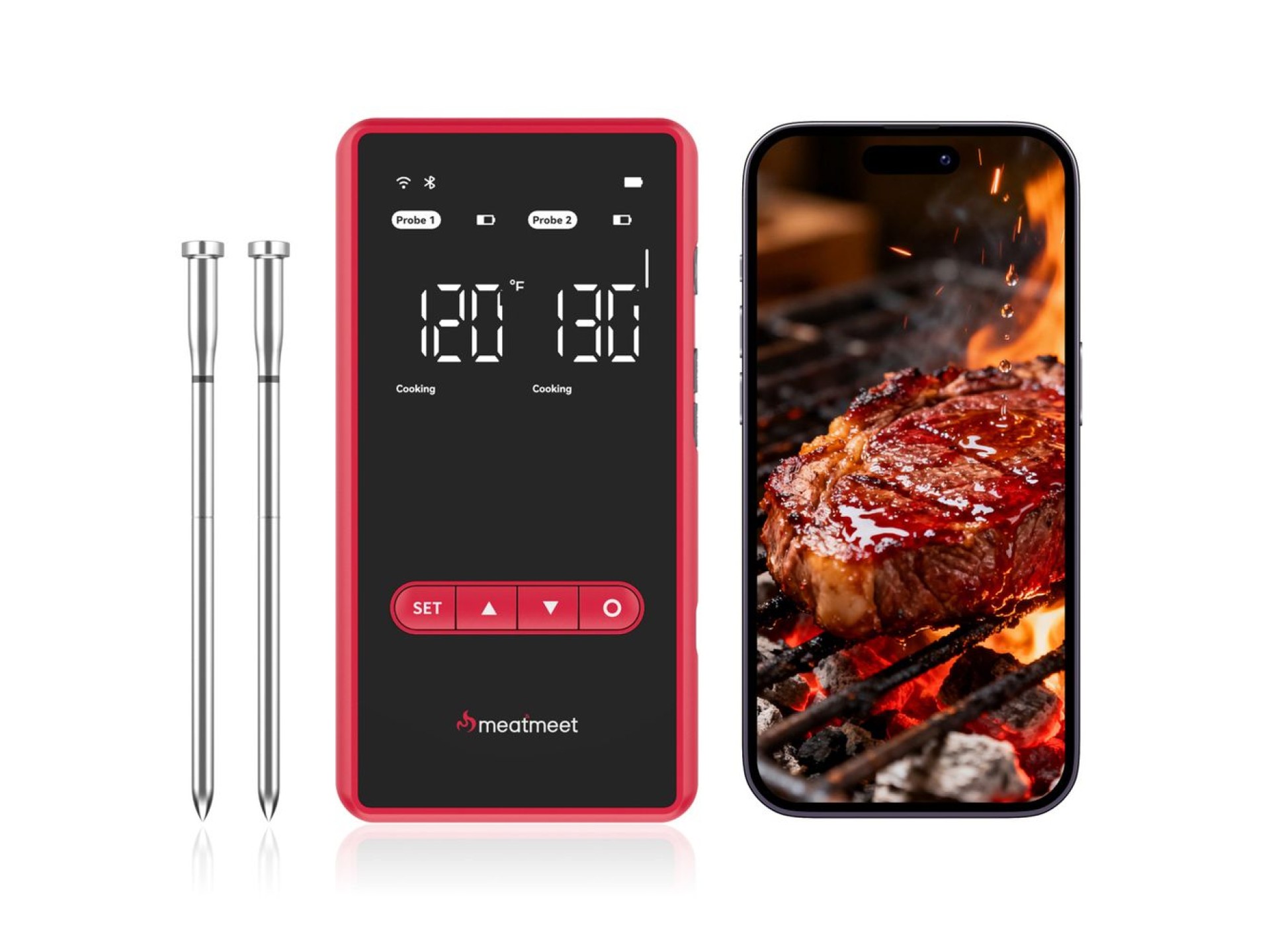 Termómetro de cocina Meatmeet X Pro con aplicación Bluetooth/WiFi para parrilla, horno y ahumador -