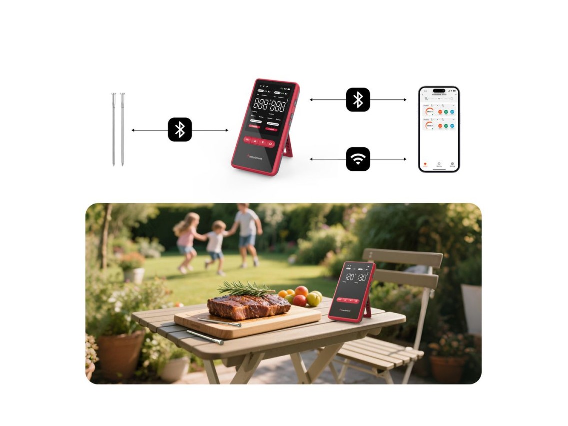 Term�metro de cocina Meatmeet X Pro con aplicaci�n Bluetooth/WiFi para parrilla, horno y ahumador - 