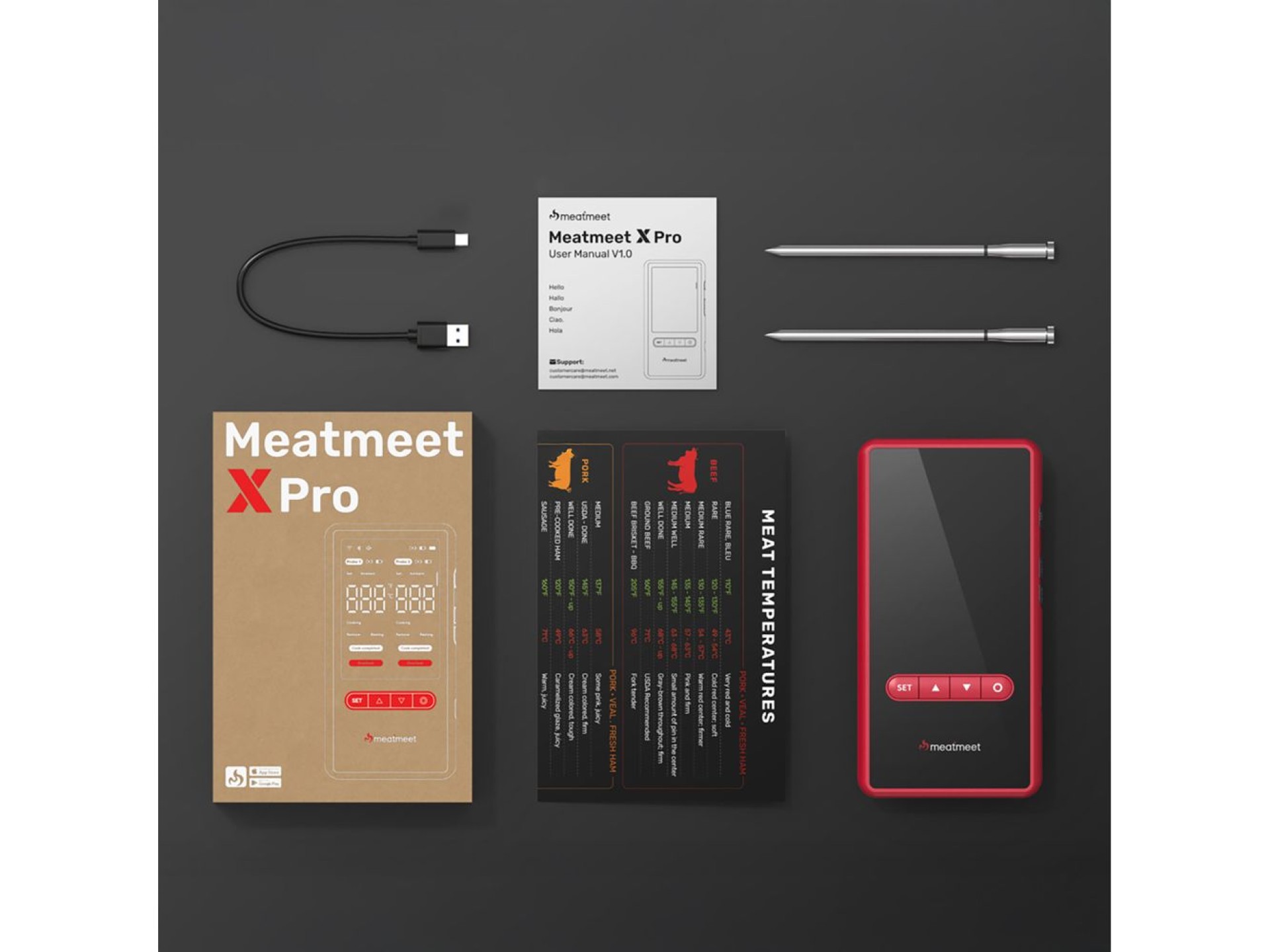 Termómetro de cocina Meatmeet X Pro con aplicación Bluetooth/WiFi para parrilla, horno y ahumador -