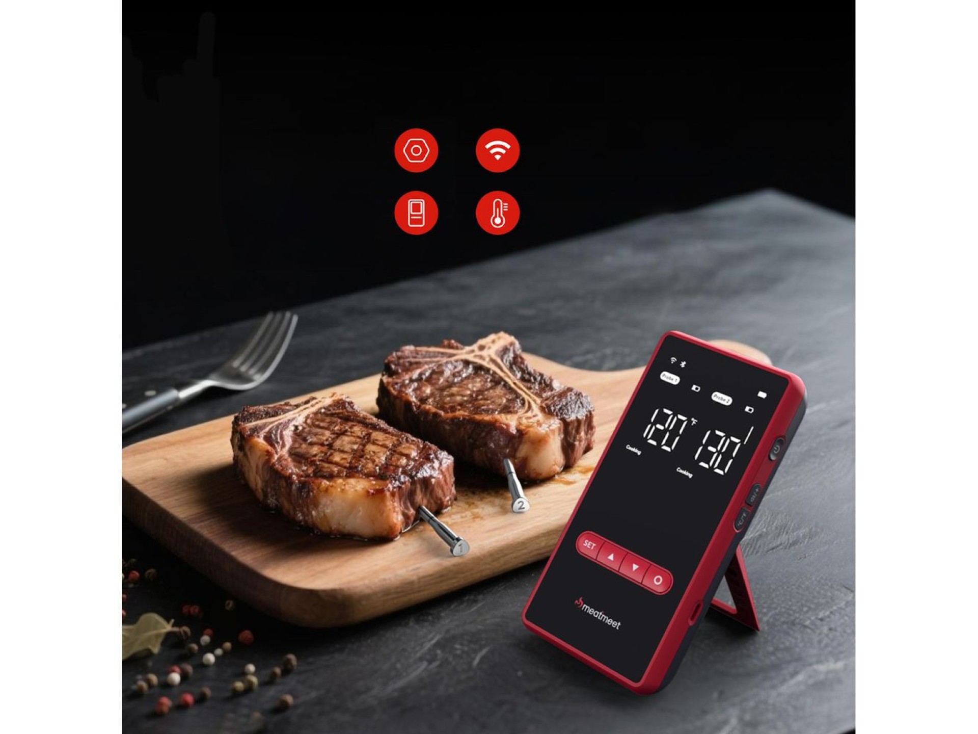 Termómetro de cocina Meatmeet X Pro con aplicación Bluetooth/WiFi para parrilla, horno y ahumador -