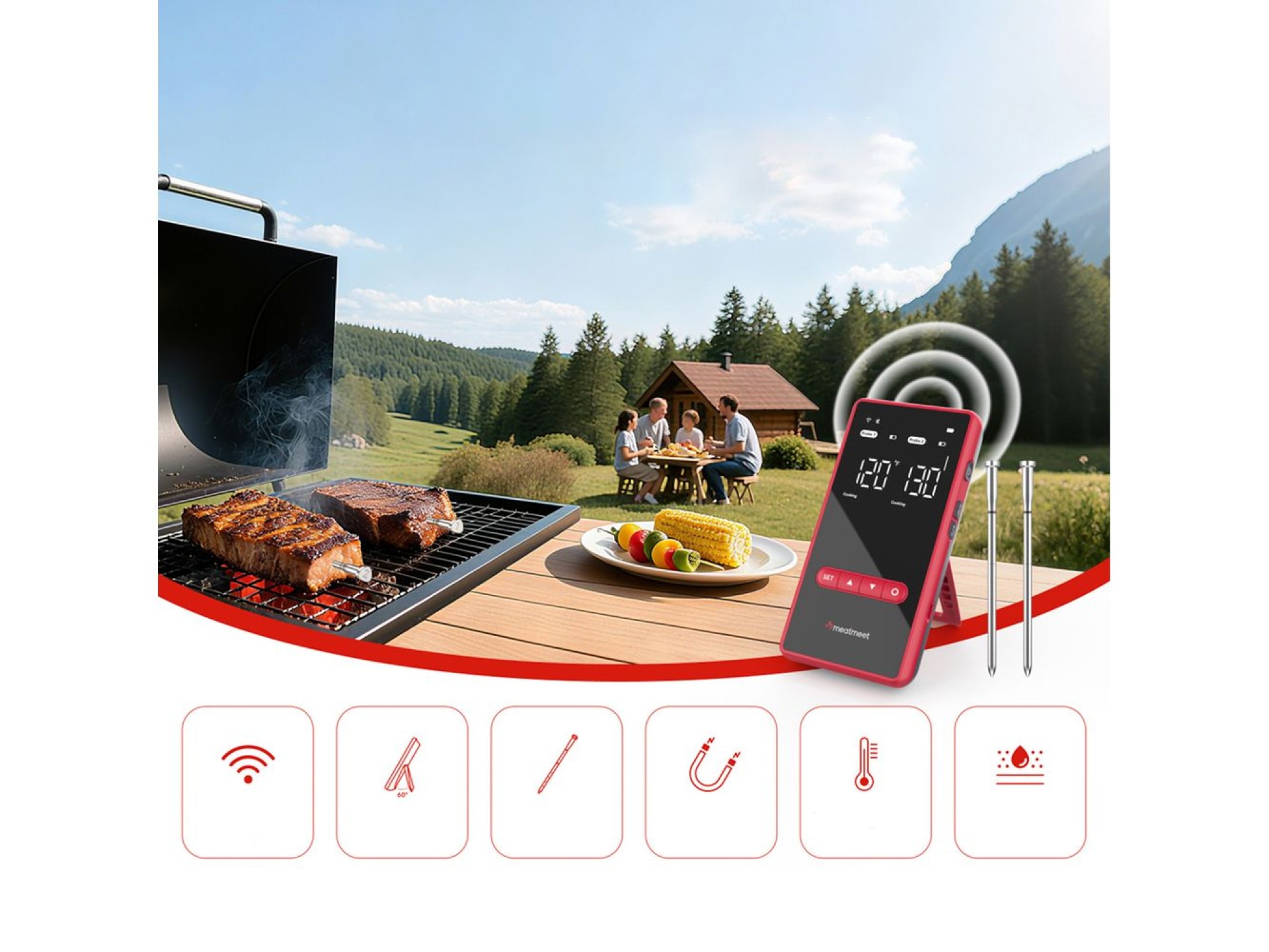 Termómetro de cocina Meatmeet X Pro con aplicación Bluetooth/WiFi para parrilla, horno y ahumador -
