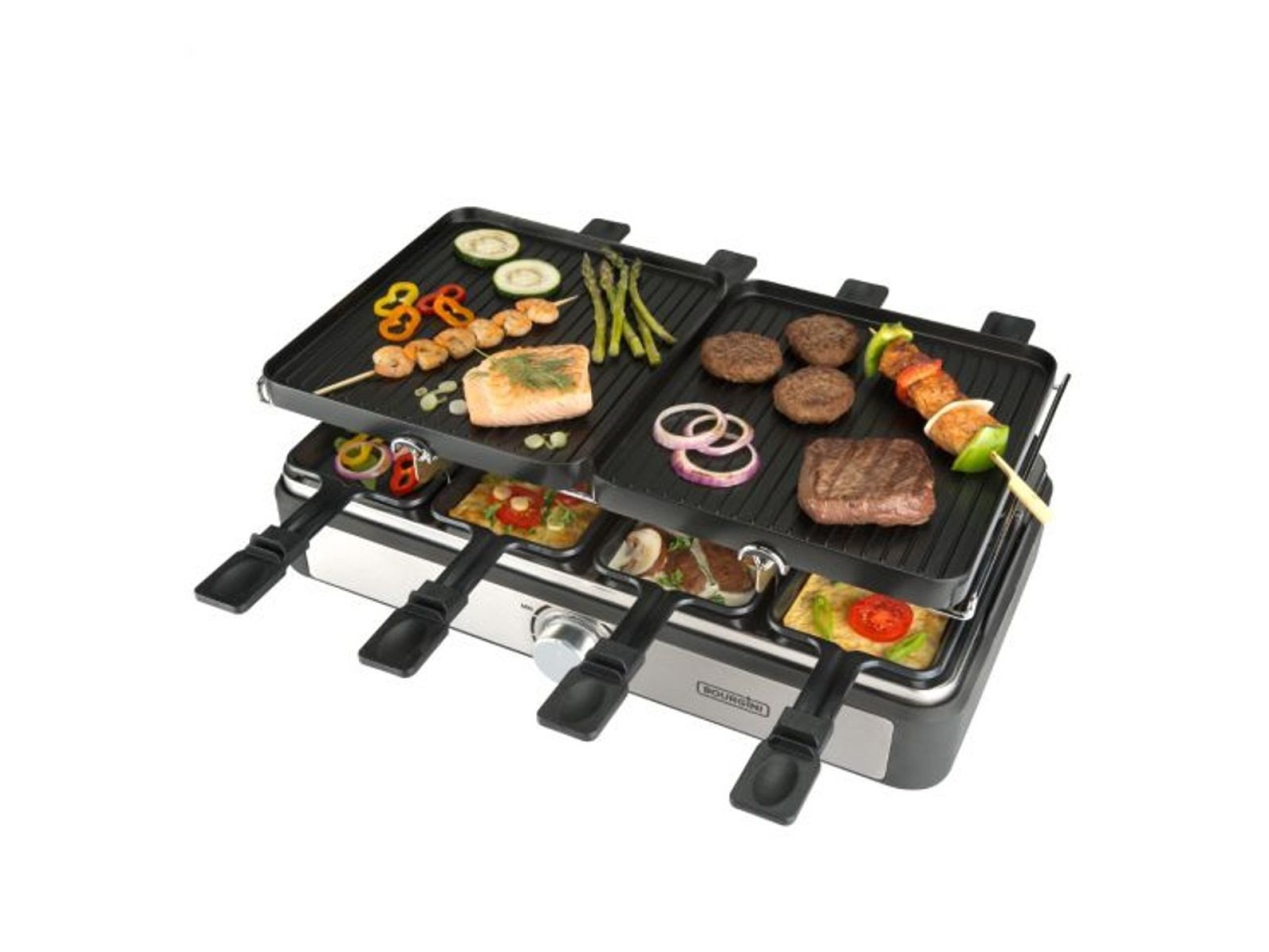 Plancha de asar bourgini gourmette raclette grill plus 1400w 8 personas 23x42cm