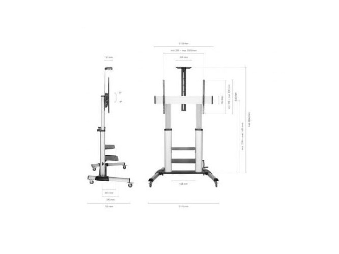 Suporte de chão inclinável Aisens FT100TE-125 com rodas e manivela para TVs de 60 a 100 polegadas /