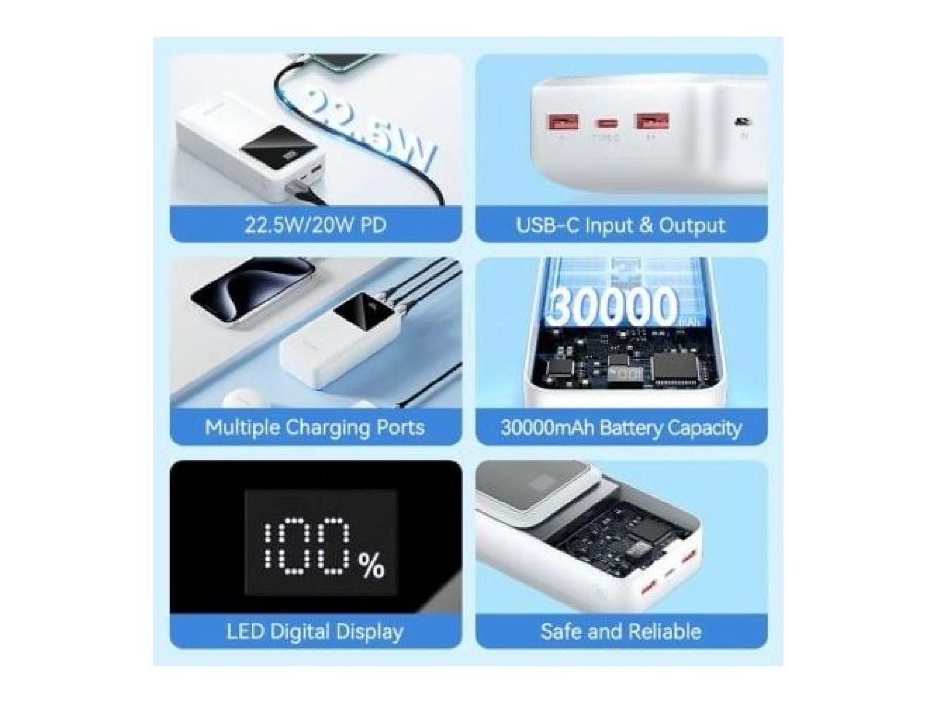 Powerbank 30000mAh Vention FHMW0/ 22.5W/ Branco