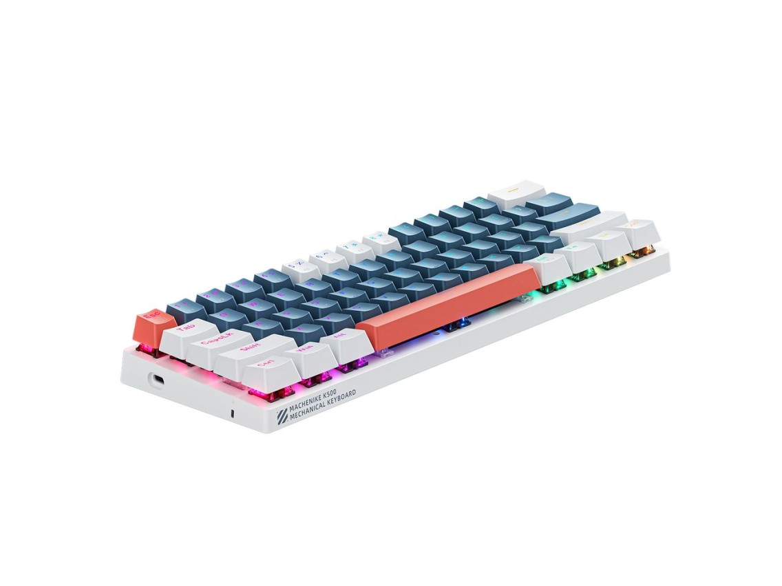 Teclado mec�nico para jogos Machenike K500-B61 com fio e retroilumina��o, switch marrom - Azul e bra