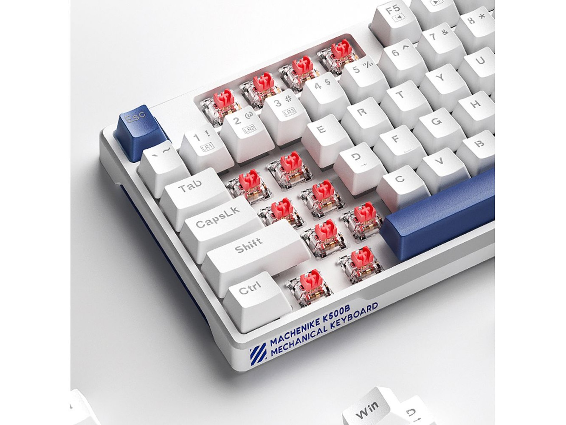 Machenike K500B-B87 Wired Mechanical Gaming Keyboard with Backlight, Red Switch - White