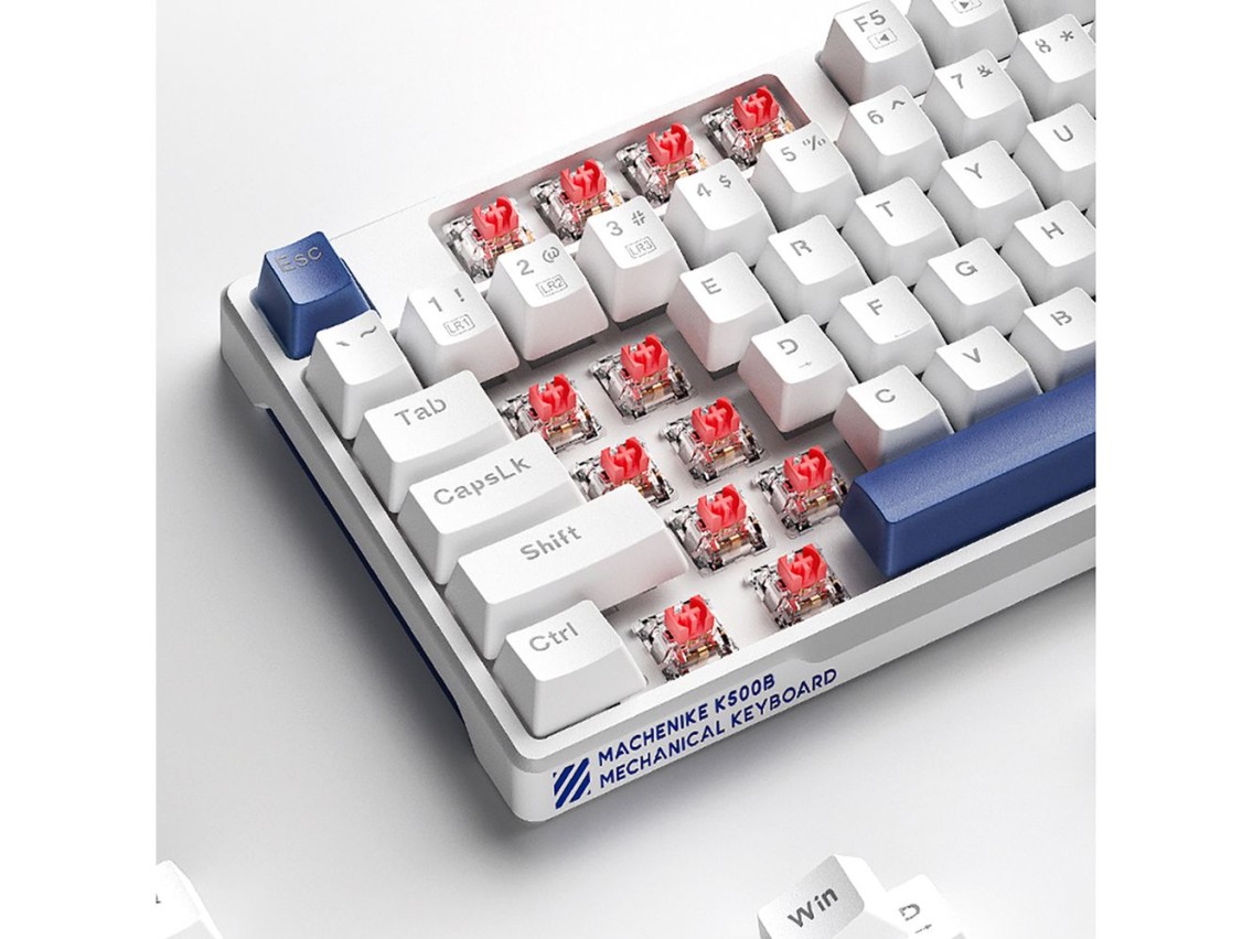 Teclado mec�nico para jogos com fio Machenike K500B-B87 com retroilumina��o, switch vermelho - Branc