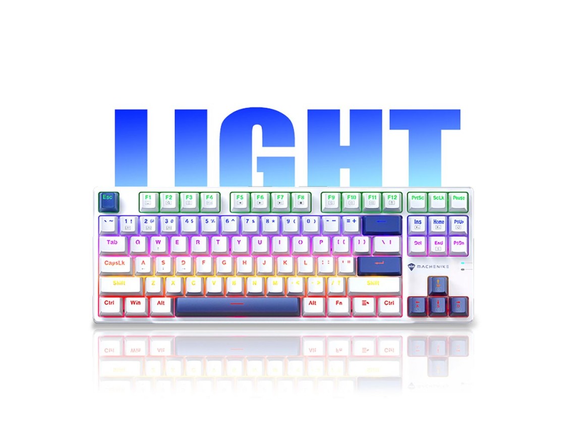 Teclado mec�nico para jogos com fio Machenike K500B-B87 com retroilumina��o, switch vermelho - Branc