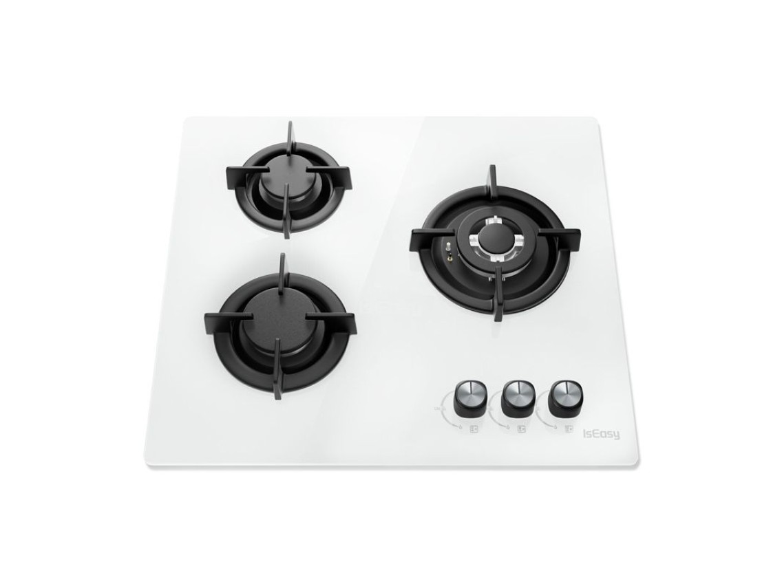 Placa de gas ISEASY MGBG-603, 3 quemadores (blanca)