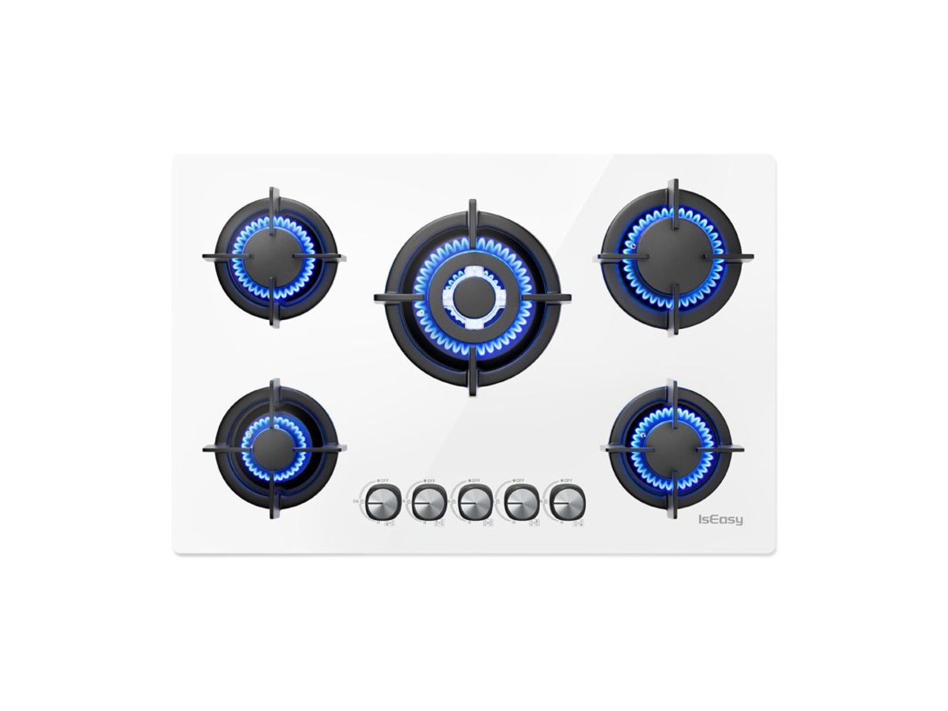 Placa de gas ISEASY MGBG-775 con 5 quemadores (blanca)