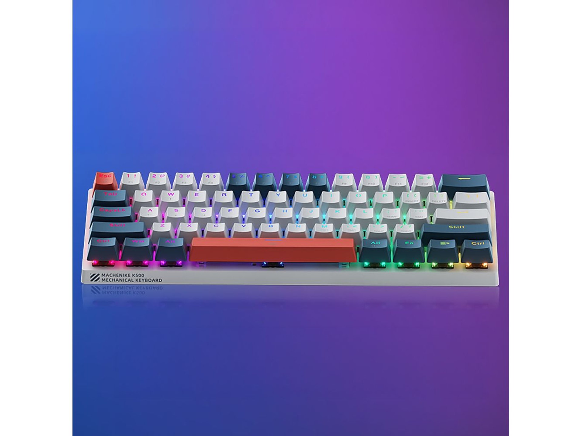 Machenike K500-B61 Wired Mechanical Gaming Keyboard with Backlight, Red Switch - White and Blue