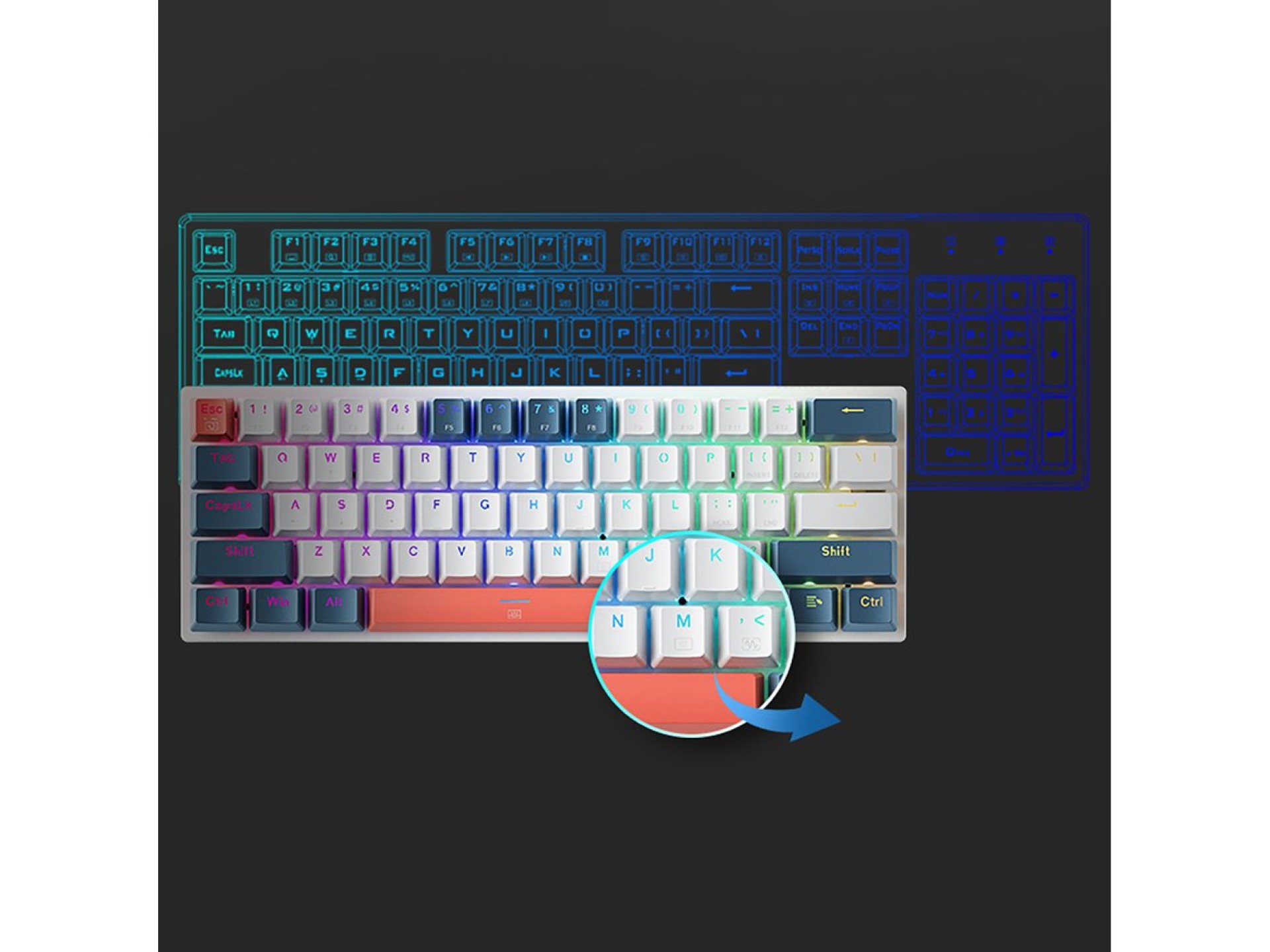 Machenike K500-B61 Wired Mechanical Gaming Keyboard with Backlight, Red Switch - White and Blue
