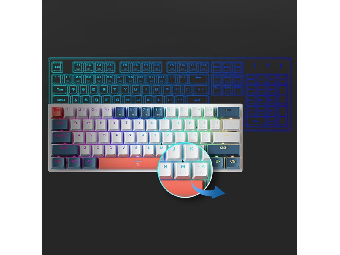 Teclado mec�nico para juegos Machenike K500-B61 con cable, retroiluminaci�n e interruptor rojo (blan