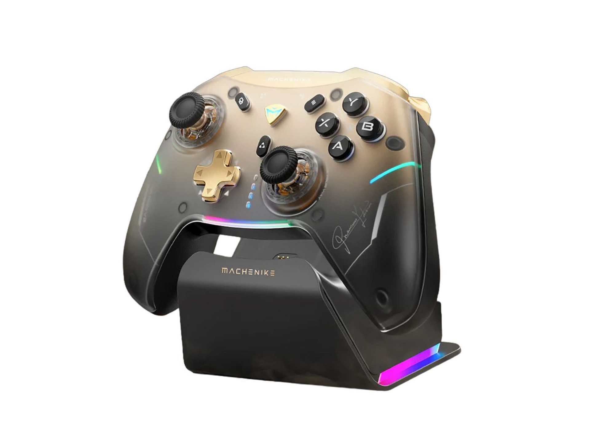 Controle sem fio Machenike G5Pro Premium Edition com base de carregamento - Preto e Dourado