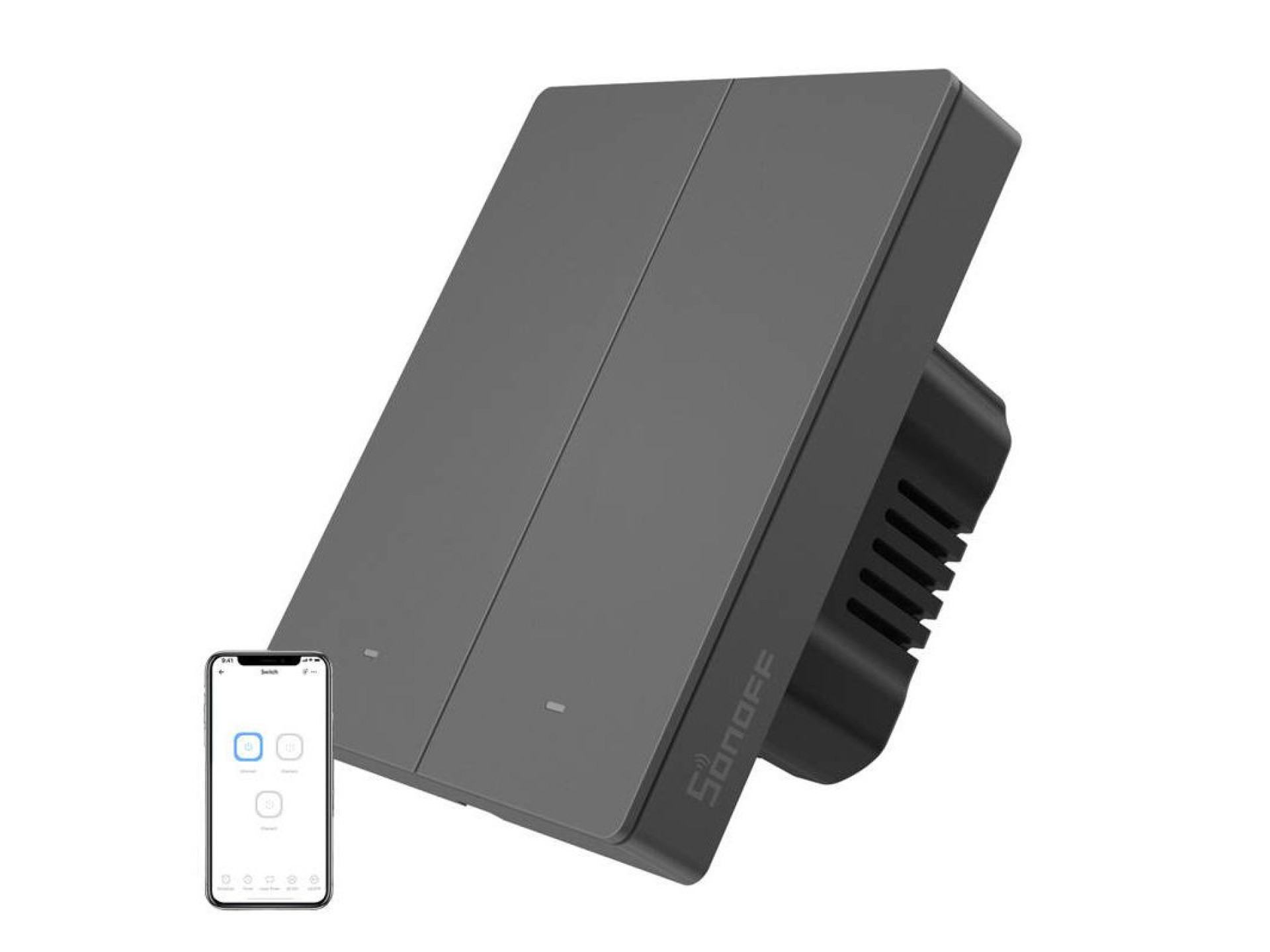 Interruptor de parede inteligente WiFi SONOFF M5-2C-80 (2 canais, para moldura, grafite)