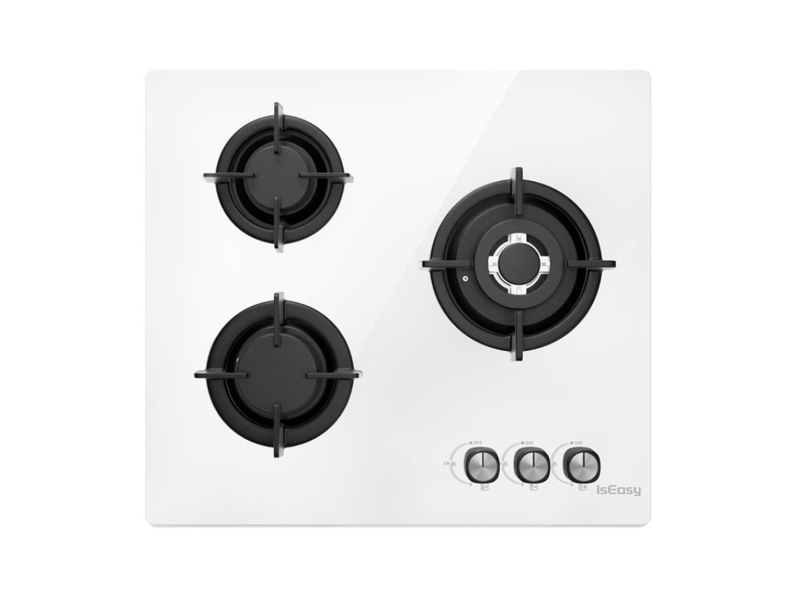 Placa de gas ISEASY MGBG-603, 3 quemadores (blanca)