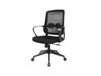 Techancy Black Computer Office Chair MD4900. Fabric seat. Curved lumbar support. Adjustable height a