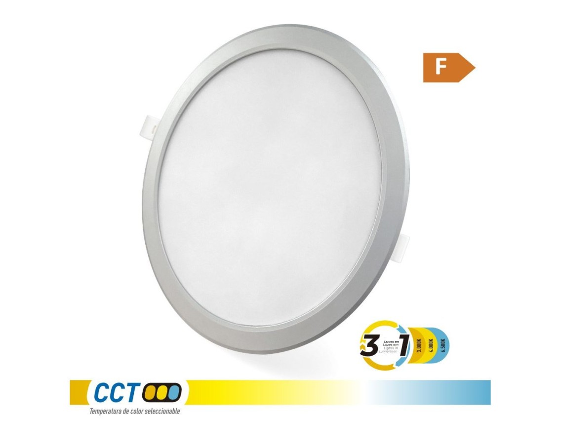 Downlight led empotrable, redondo, 18 w, 3cct, 1820 lm, marco aluminio, �22,3 cm