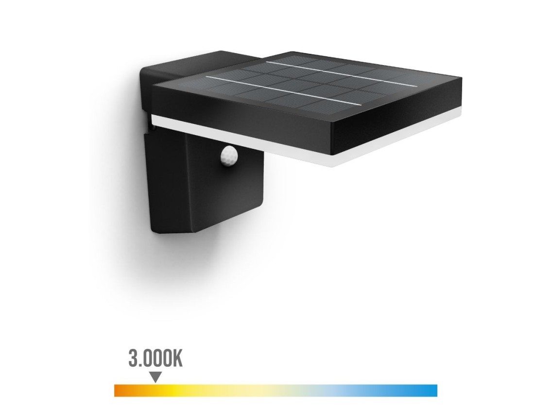 Aplique solar mural quadrado ultraeficiente,ip44 1,3w, 250im 3000k, luz quente, philips