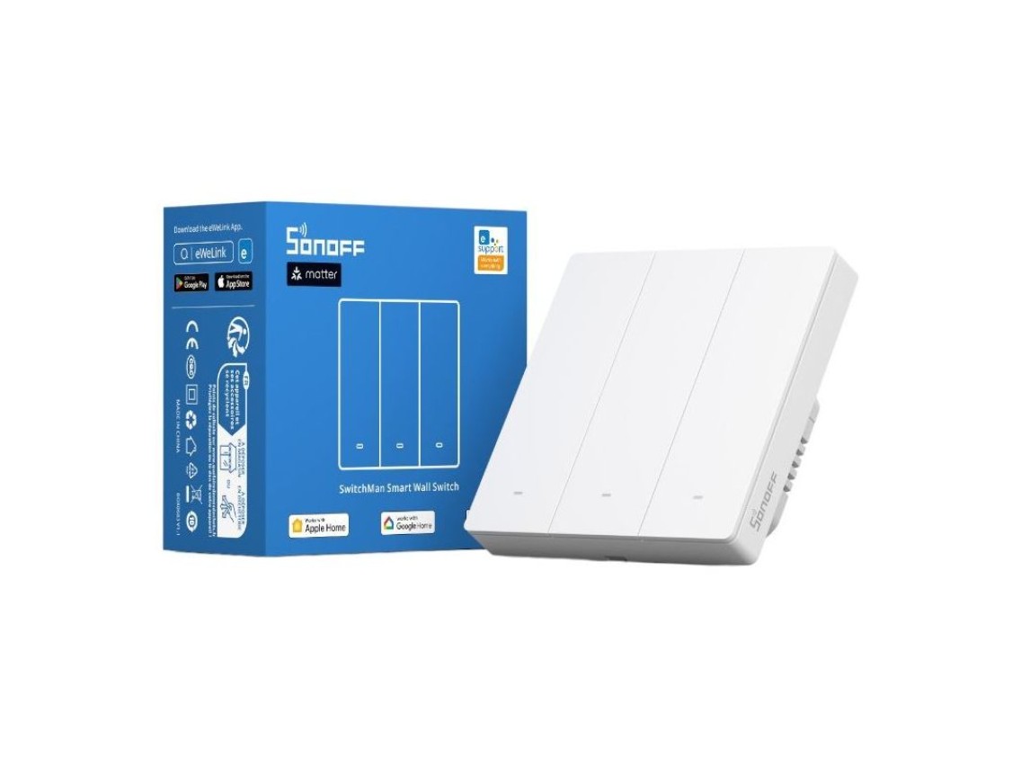 Interruptor de pared inteligente SONOFF M5-3C-86W WiFi Matter (3 canales)