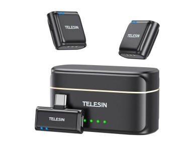 Microfone de lapela sem fio TELESIN + bateria externa para celulares (USB-C)