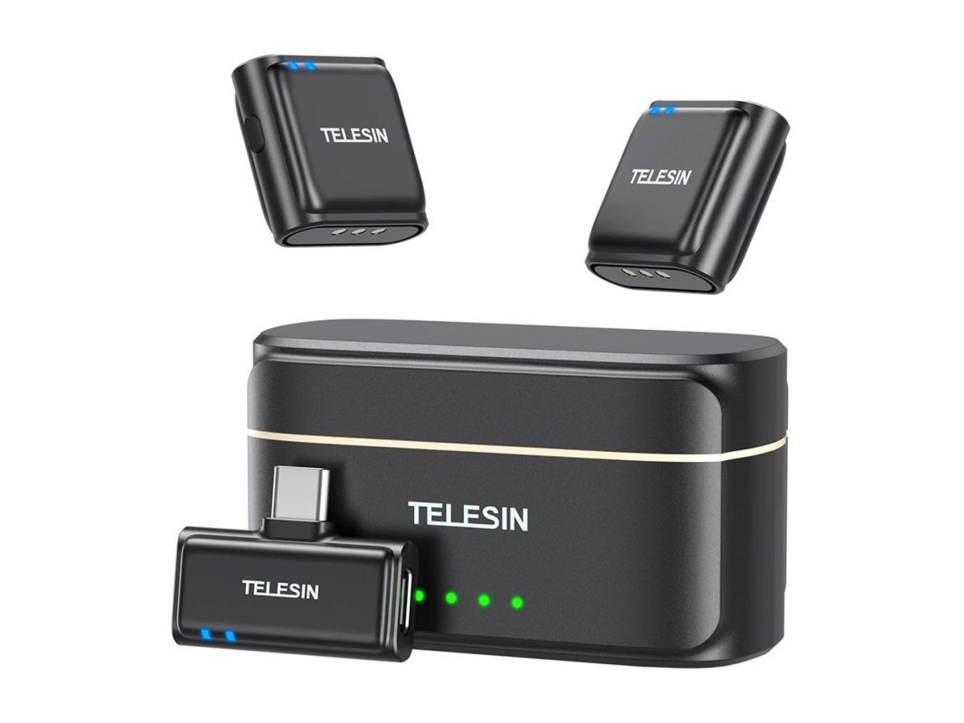 Micrófono inalámbrico de corbata TELESIN + batería externa para teléfonos (USB-C)