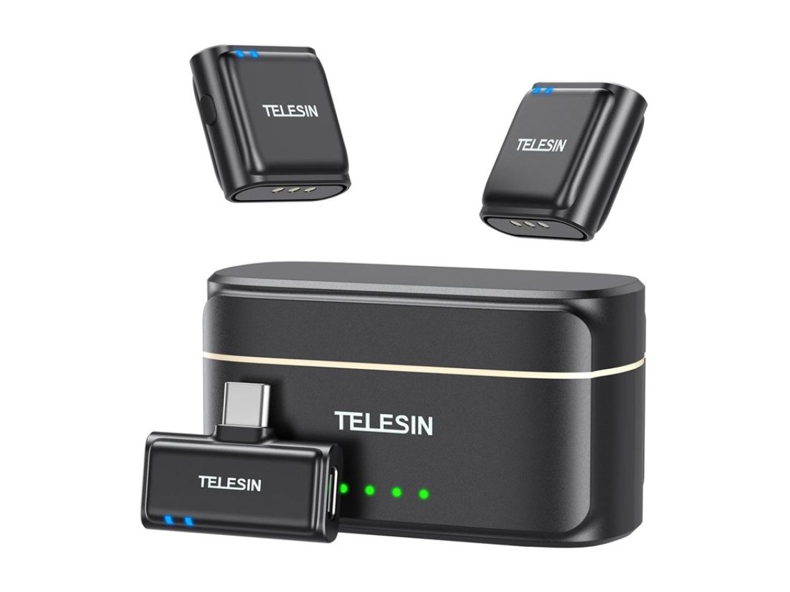 Micrófono inalámbrico de corbata TELESIN + batería externa para teléfonos (USB-C)