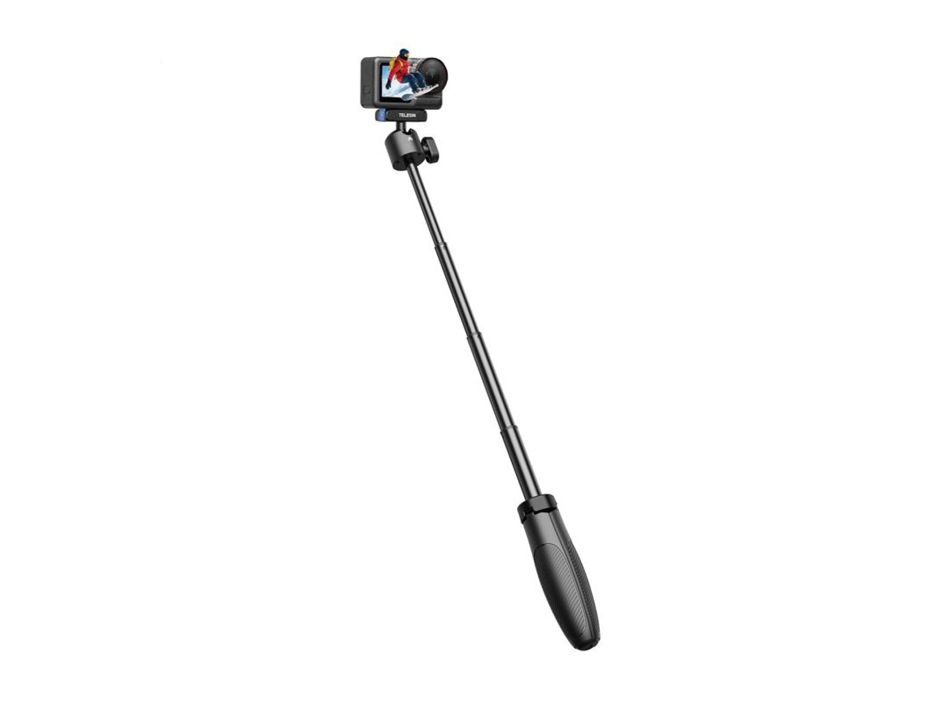 Bastão de selfie Telesin DJI Action com liberação rápida e tripé.