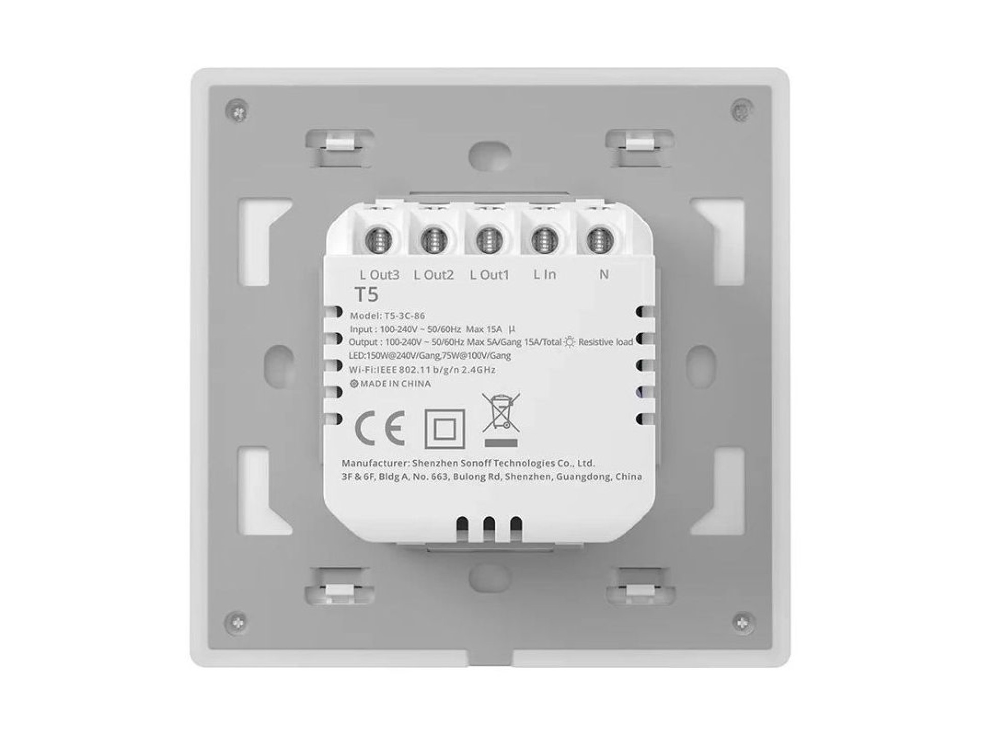 Interruptor de parede inteligente com Wi-Fi e sensor de toque Sonoff TX T5 2C (2 canais)