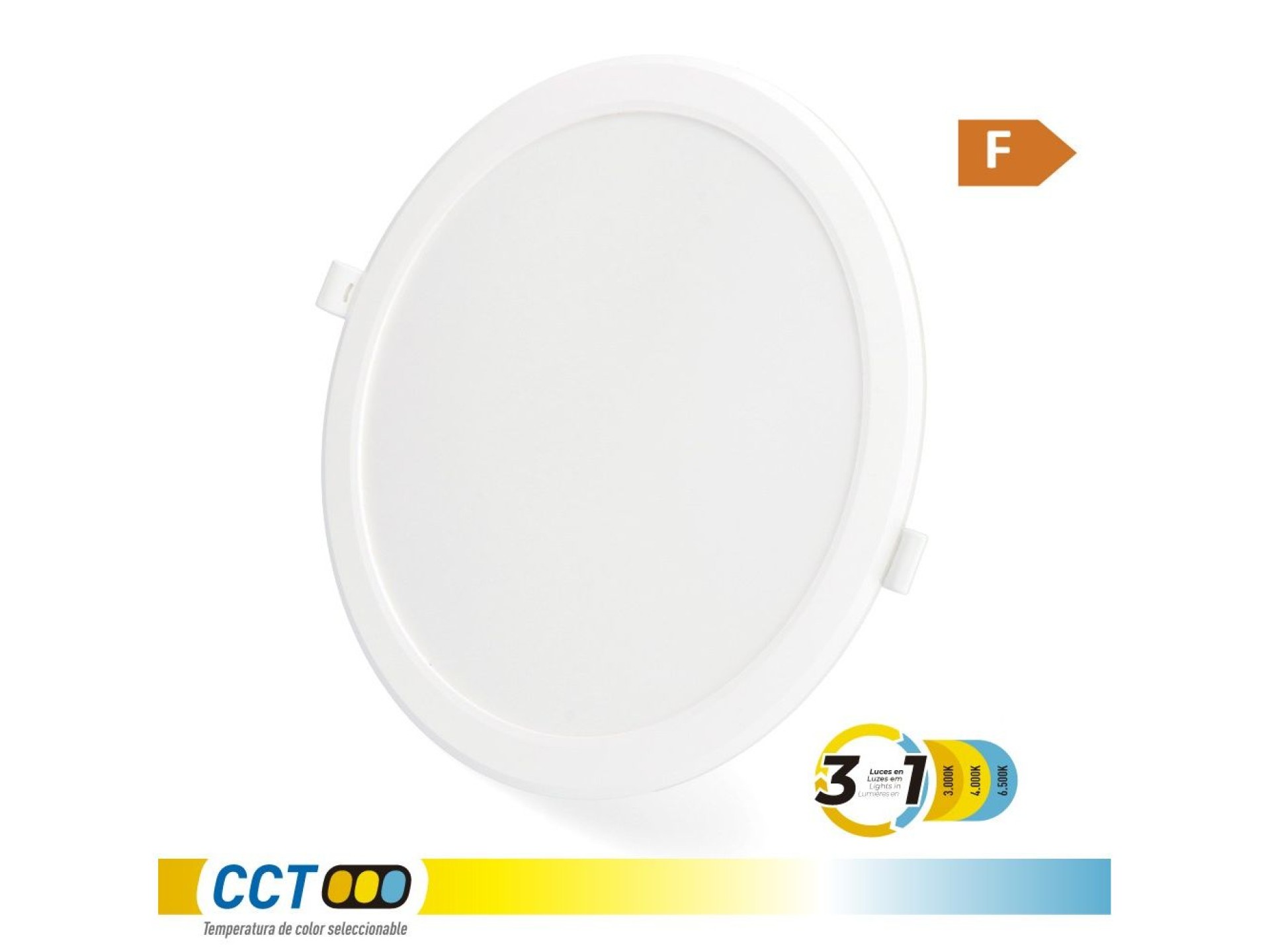 Downlight led de encastrar, redondo, 18 w, 3cct, 1820 lm, embelhecedor branco, ø22,3 cm