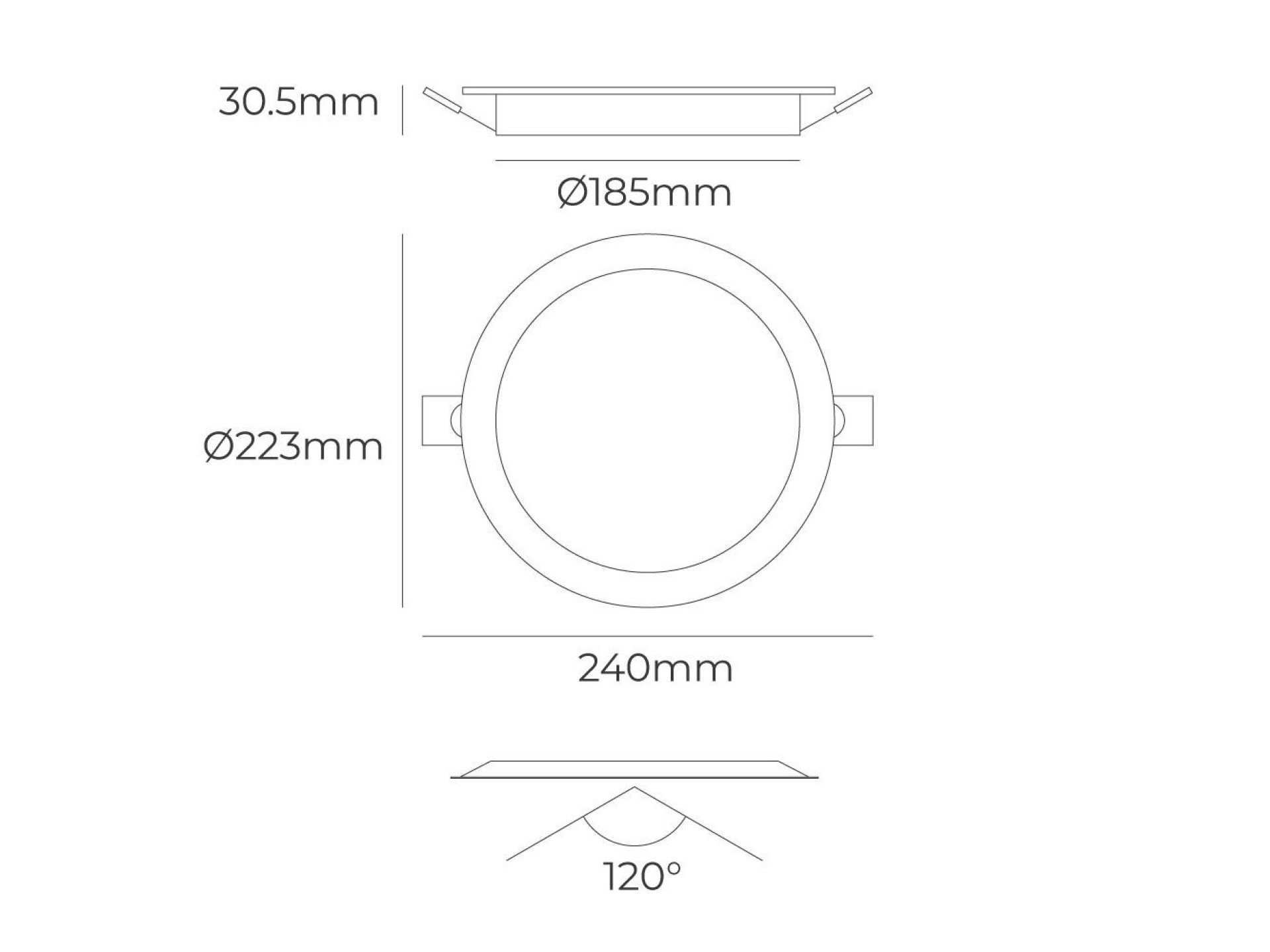 Downlight led de encastrar, redondo, 18 w, 3cct, 1820 lm, embelhecedor branco, ø22,3 cm
