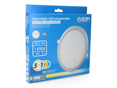 Recessed led downlight, round, 18 w, 3cct, 1820 lm, aluminum frame, �22.3 cm