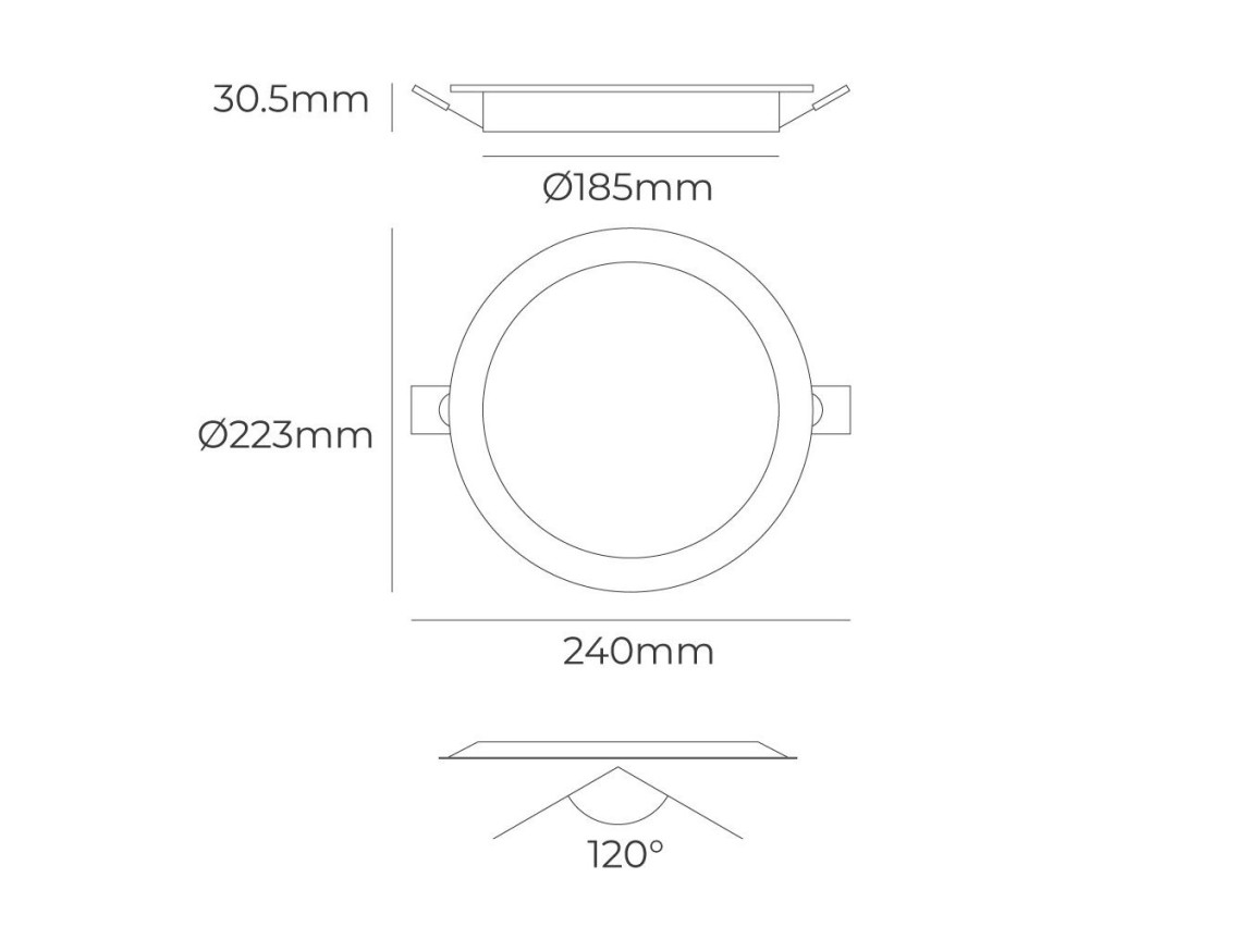Recessed led downlight, round, 18 w, 3cct, 1820 lm, aluminum frame, ø22.3 cm