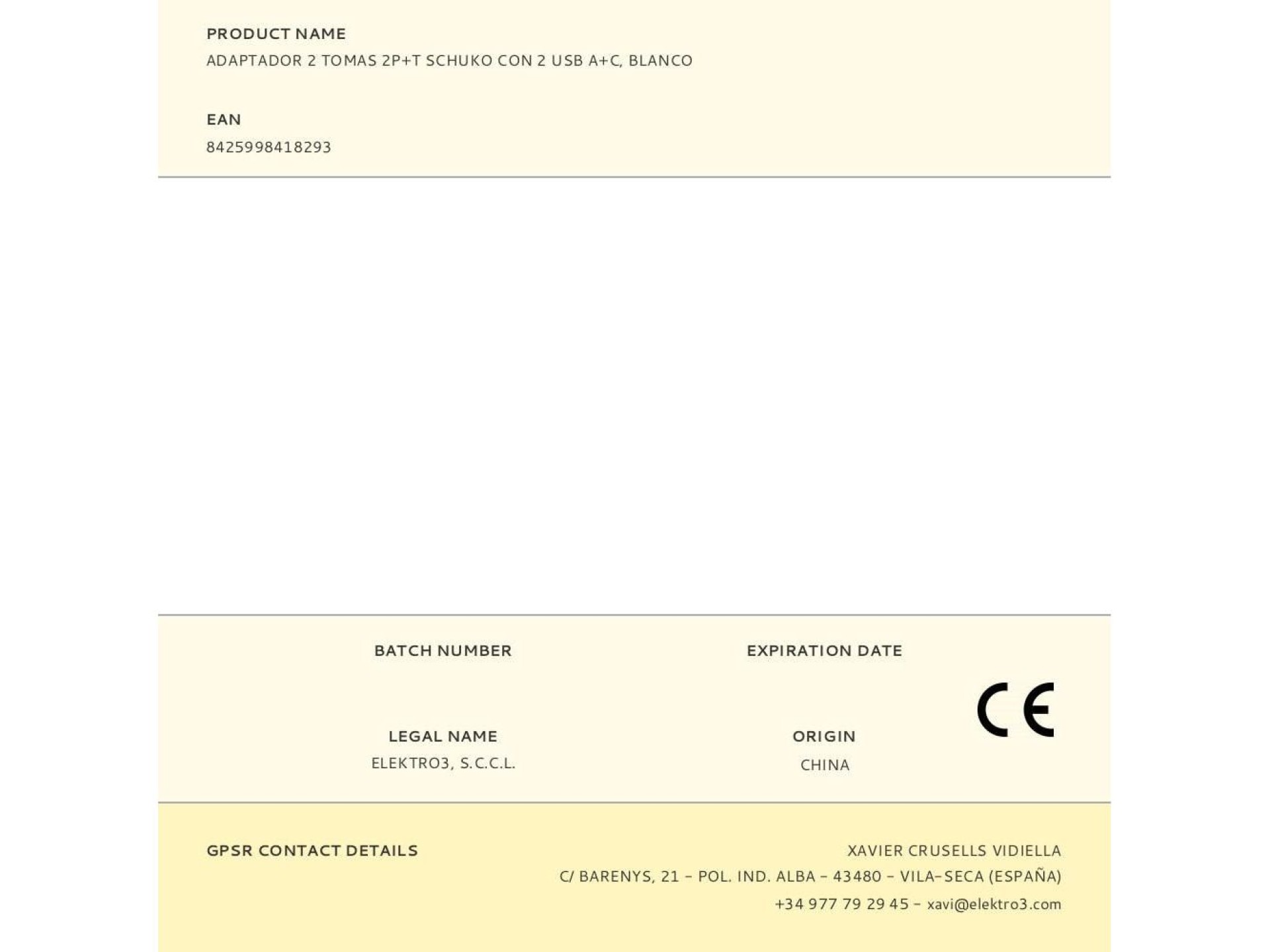 Adaptador 2 tomas 2p+t schuko con 2 usb (a + c), blanco