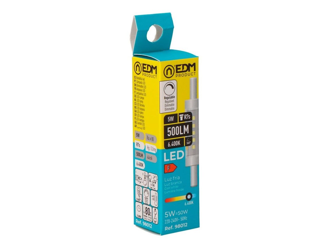 R7s led linear bulb 78 mm, 5 w, 500 lm, 6400 k, cool white light, dimmable, ø15 x 78 mm